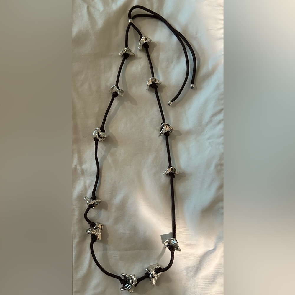 Black Cord Necklace with Silver Accents